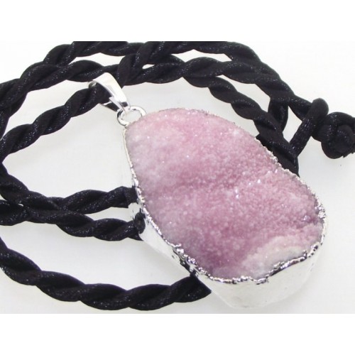 Druzy Pink Quartz Crystal Electroplated Pendant Design 02